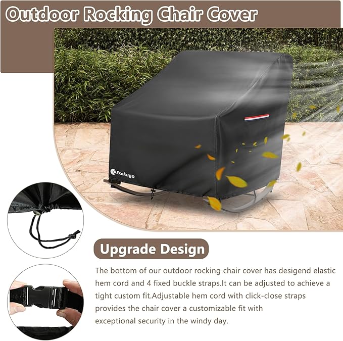 Outdoor Rocking Chair Cover 600D Heavy Duty Waterproof Patio Egg Rocking Chair Covers,for 41" W x 45" D x 31" H Outdoor Papasan Rocking Chair Blck