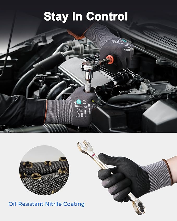 DULFINE Safety Work Gloves MicroFoam Nitrile Coated-36 Pairs Pack,Seamless Knit Nylon Glove with Black Micro-Foam Nitrile Grip,Ideal for General Purpose,Automotive,Home Improvement,Painting(XX-Large)