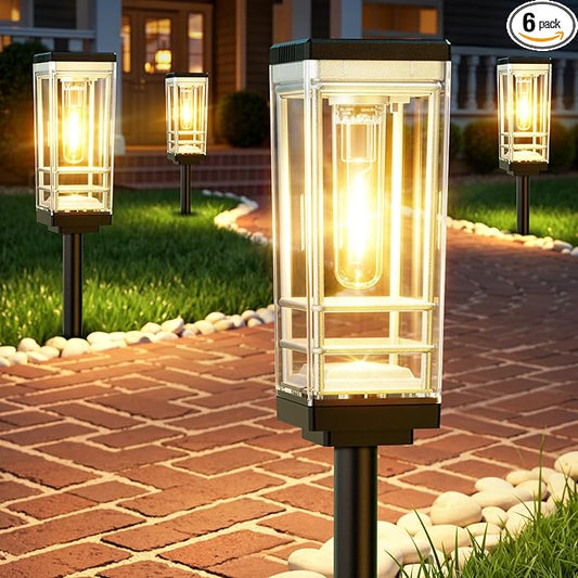 Ahaorigin 6 Pack Solar Lights Outdoor, Up to 15 Hrs Brighter Solar Pathway Lights, Luxury Taller Solar Outdoor Light Waterproof for Path Garden Yard Landscape Walkway Driveway, Warm White