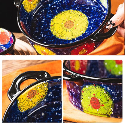 Baking Dishes For Oven, 1 Quart Round Casserole Dishes For Oven-blue and flowers-round 950ml