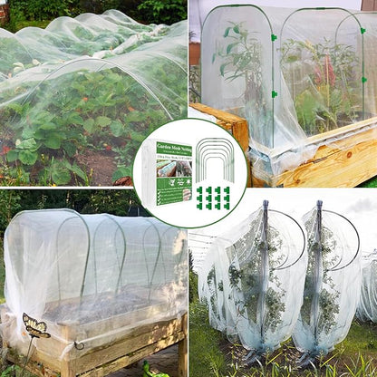 Garden Netting Kit for Raised Beds, 10x30FT Ultra Fine Mesh Netting＆ 6 Sets Garden Hoops, Garden Bed Row Cover Insect Netting Garden Hoop for Raised Bed Vegetable Plant Flowers Fruit Protection Net