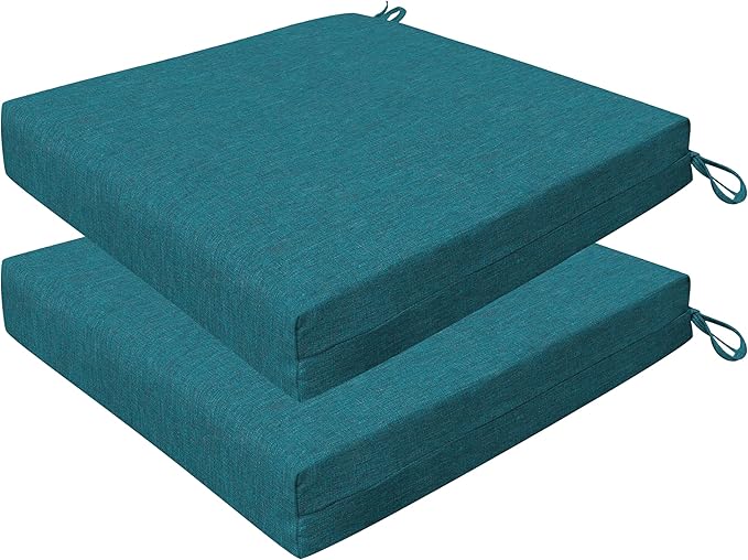 Honeycomb Outdoor Set of 2 Seat Pads, 20 x 20, Textured Solid Teal Dining Chair Cushions for Patio Furniture