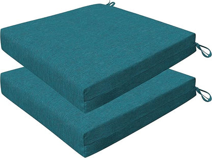 Honeycomb Outdoor Set of 2 Seat Pads, 20 x 20, Textured Solid Teal Dining Chair Cushions for Patio Furniture