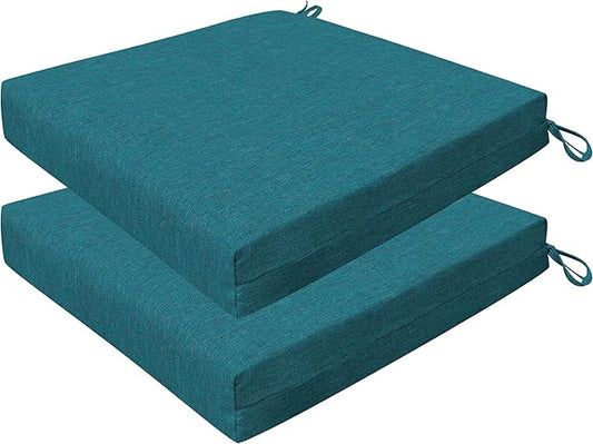 Honeycomb Outdoor Set of 2 Seat Pads, 20 x 20, Textured Solid Teal Dining Chair Cushions for Patio Furniture