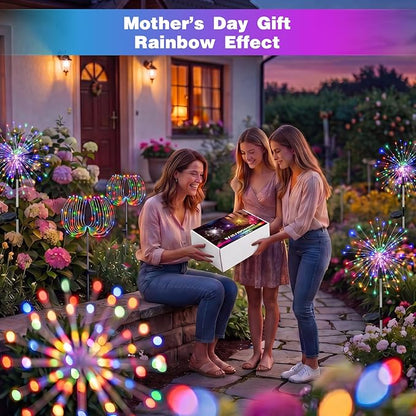 btfarm 1 Pack Solar Garden Lights Outdoor, 8 Modes Firework Lights Solar Powered, Waterproof Twinkle Fairy Light Outside for Yard Patio Pathway Pool Christmas Party Decorative, Multicolor