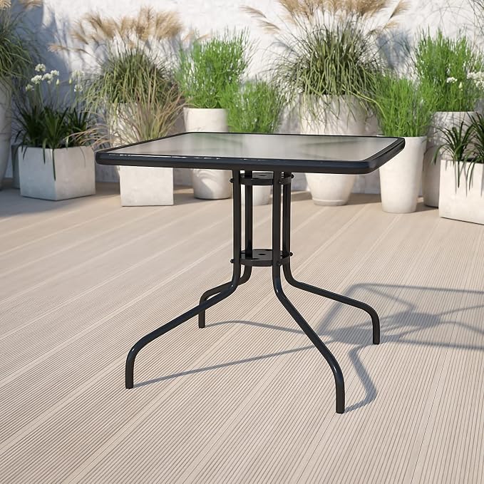 Flash Furniture Barker 31.5" Square Indoor/Outdoor Tempered Glass Metal Frame Side Table