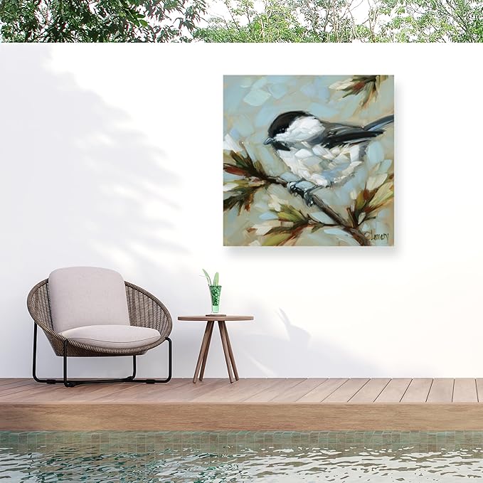 Outdoor Canvas Art - Andrea Lavery 'Chickadee on Pine' Wall Art for Outdoor Spaces, Patios, or Gardens by Trademark Fine Art