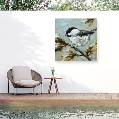 Outdoor Canvas Art - Andrea Lavery 'Chickadee on Pine' Wall Art for Outdoor Spaces, Patios, or Gardens by Trademark Fine Art