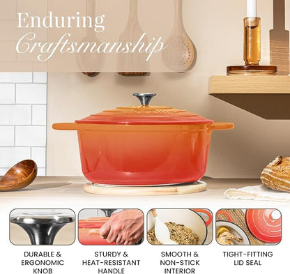 Cast Iron Dutch Oven with Lid-Non-Stick Ovenproof Enamelled Casserole Pot- Sturdy Dutch Oven Cookware - Orange, 7.3- Quart, 30cm- by Nuovva