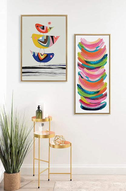 Kate and Laurel Sylvie The Family Tree Framed Canvas Wall Art by Rachel Lee of My Dream Wall, 23x33 Gold, Colorful Animal Art for Wall