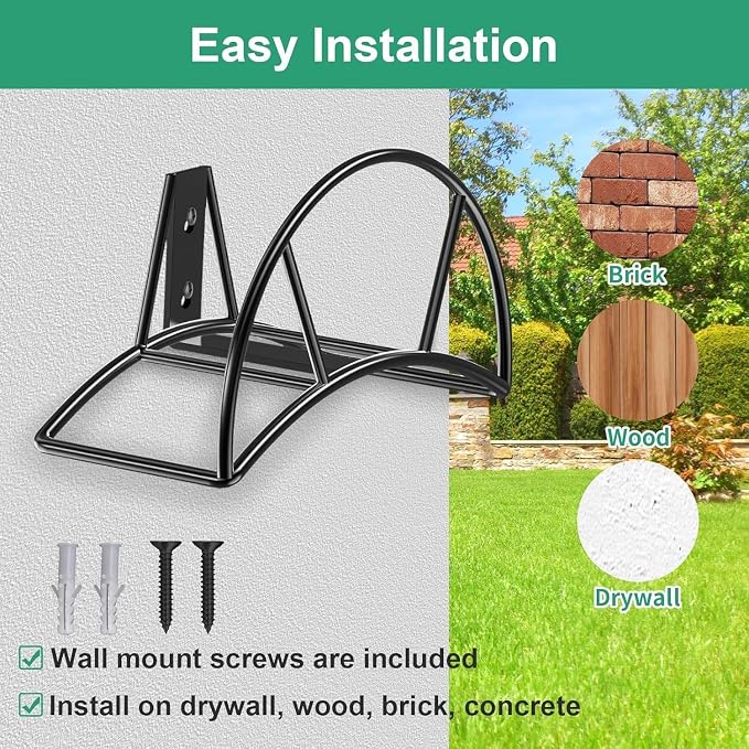 TomCare Garden Hose Holder Wall Mount Metal Water Hose Holder Holds 160FT Hoses Heavy Duty Hose Hanger Sturdy Hoses Storage Organizer for Outside Yard Garden