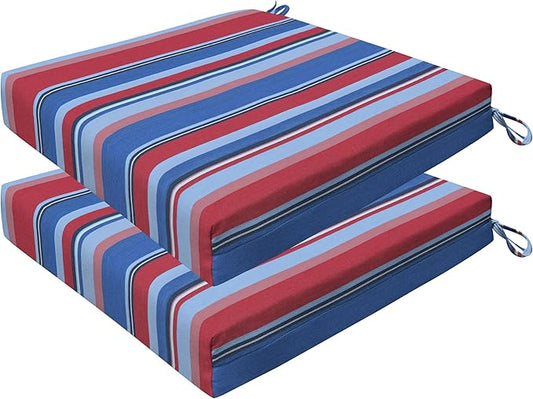 Honeycomb Outdoor Cushion Set 20" x 20", Stripe Blue & Red Dining Patio Cushions