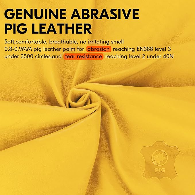 Vgo... 1-Pair Unlined Safety Pigskin Leather Work Gloves Men, Rigger Gloves, Builder Gloves, Construction gloves, Gardening gloves (Size M, Brown Yellow, PA3501)