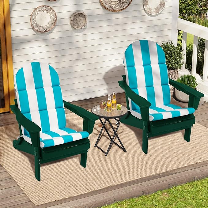 Crestlive 50x19.6 Inch Adirondack Chair Cushion Set of 2, Water Repellent, Fade Resistant, High Back Outdoor Rocking Chair Cushion for Patio, Blue Stripe