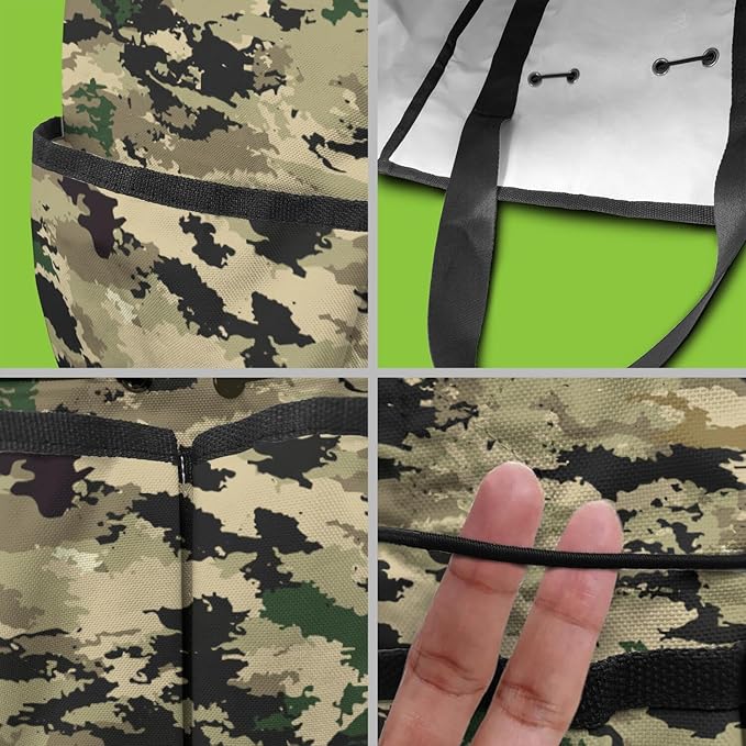Green Camo Garden Tool Bag - Waterproof Garden Tote with 8 Pockets, Large Storage Home Organizer Gardening Tool Oxford Bag for Garden Tools Kits Holder, Ideal Outdoor Gardening Gift for Women & Men