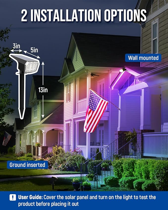 AUDERWIN Solar Spot Lights Outdoor, 9 Lighting Modes RGB, Solar Lights Outdoor Waterproof IP65, 63 LED Landscape Spotlights for Holiday Decorations-10 Pack