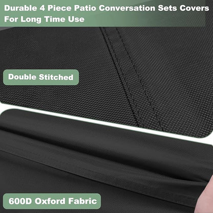Gasadar 4-Piece Patio Furniture Covers Set, Waterproof Outdoor Furniture Set Covers for Outdoor Loveseat, Chair and Coffee Table, Black