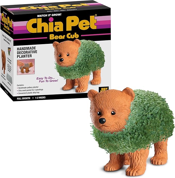 Chia Pet Bear Cub with Seed Pack, Decorative Pottery Planter, Easy to Do and Fun to Grow, Novelty Gift, Perfect for Any Occasion