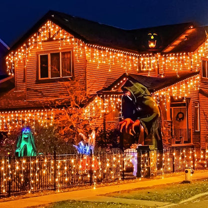 640 LED Icicle Lights for outside 66ft Christmas Icicle Lights Outdoor 8 Modes with 120 Drops Waterproof Christmas Light Plug in for Indoor House Party Holiday Thanksgiving Decorations, Orange