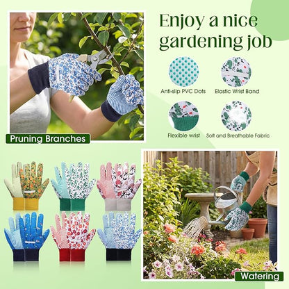 Garden Gloves for Women 9.5" Floral Gardening Gloves Lightweight and Machine Washable Gift for Gardeners PVC Grip