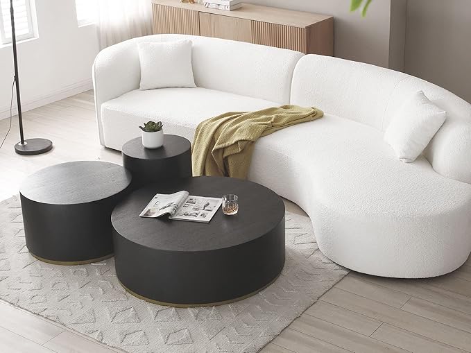 Kevinplus Black & Gold Round Coffee Table - Small Side & End Table for Living Room, Apartment & Office, 23.4'' x 15.6''