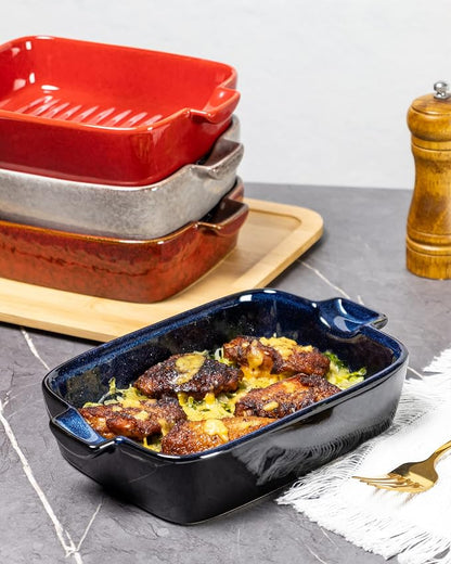 Ceramic Baking Dishes, 18 oz Au Gratin Pans, Set of 4 | Assorted Reactive Glaze, Individual Baking & Serving, Ideal for Lasagna, Mac & Cheese, Casseroles & Baked Pasta, Oven Safe