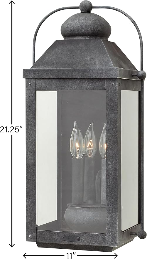 Hinkley Anchorage Large Three Light Wall Mount Lantern - Estate & Heritage Series, Aluminum, Clear Glass - Aged Zinc Finish
