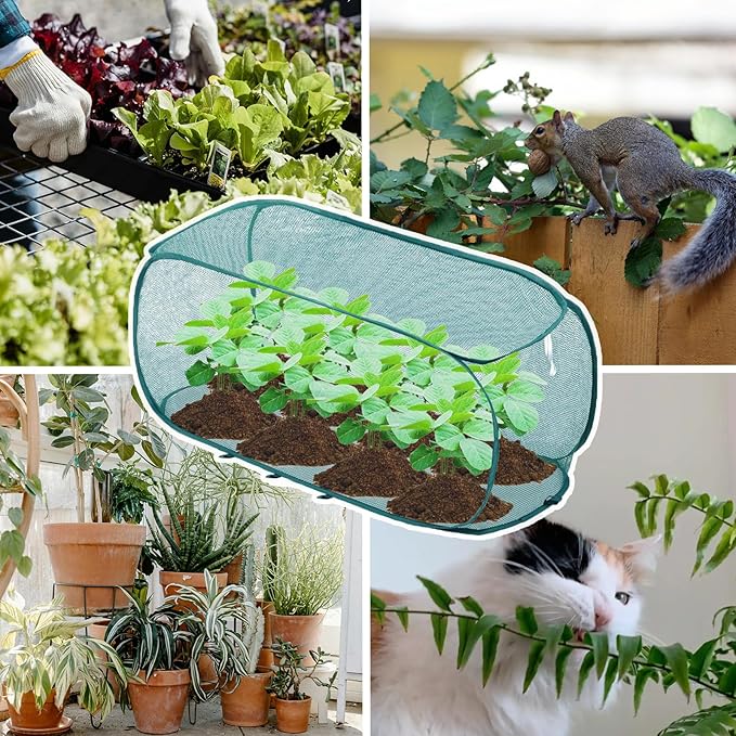 TIMSO 4 Pack Pop Up Raised Bed Cover & Foldable Crop Cage - 30% Sunblock Shade Cloth Plant Protector with Stainless Steel Frame & 32 Stakes - 39"x18"x16" for Vegetables, Seedlings