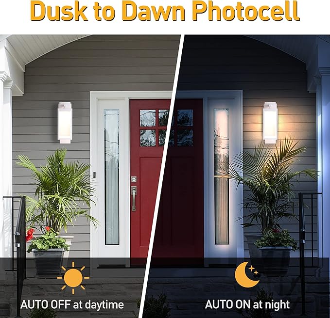Outdoor Wall Lantern, Dusk to Dawn-Black Modern Light, Waterproof Exterior Lighting Fixture, Porch Lights, Anti Rust Outdoor Lamps for Patio House, Doorway, Garage(3000K,14IN)