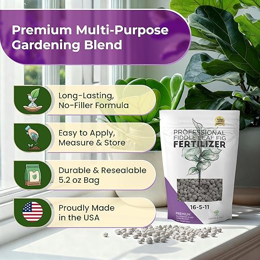 Fiddle Leaf Fig Fertilizer Pellets 16-5-11 Slow Release | Houseplant Fertilizer for Fiddle Leaf Fig, Fig Tree & Indoor Plants | Plant Food for Seedlings & Mature Plants | 5.2 oz