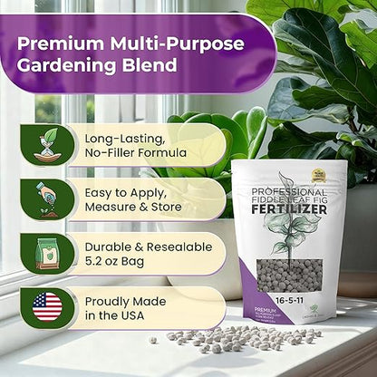 Fiddle Leaf Fig Fertilizer Pellets 16-5-11 Slow Release | Houseplant Fertilizer for Fiddle Leaf Fig, Fig Tree & Indoor Plants | Plant Food for Seedlings & Mature Plants | 5.2 oz
