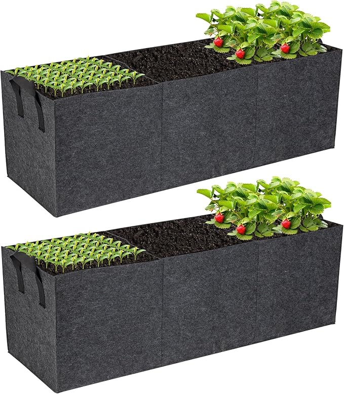 2-Pack 3 Grid Fabric Raised Garden Bed 22 Gallon, 3x1x1 FT Thickened Garden Grow Bags with Handles - Indoor Outdoor Planter Bags for Vegetables, Herbs, Flowers