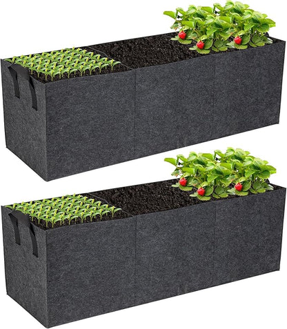 2-Pack 3 Grid Fabric Raised Garden Bed 22 Gallon, 3x1x1 FT Thickened Garden Grow Bags with Handles - Indoor Outdoor Planter Bags for Vegetables, Herbs, Flowers