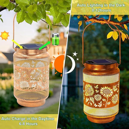 Sunflower Solar Lanterns Outdoor Waterproof with Shepherd Hook, Sunflower Gifts for Mothers Day Birthday Women Mom Grandma, Metal Solar Hanging Lights Garden Decor for Outside Yard Patio Pathway