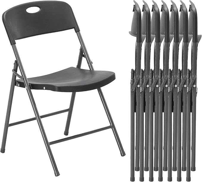 DUMOS 8 Pack Folding Chairs Heavy Duty - Plastic Stackable Portable Dining Chairs Set, Wedding, Party, Patio, Garden, for Indoor Outdoor, for Home and Office, Conference, Black