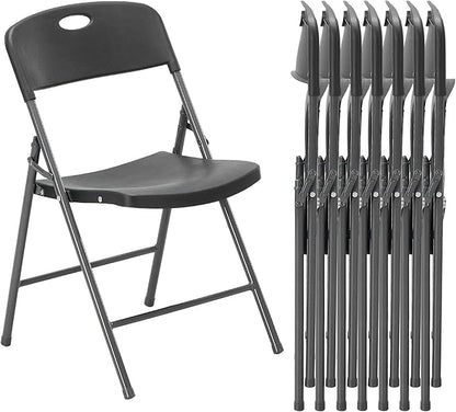 DUMOS 8 Pack Folding Chairs Heavy Duty - Plastic Stackable Portable Dining Chairs Set, Wedding, Party, Patio, Garden, for Indoor Outdoor, for Home and Office, Conference, Black