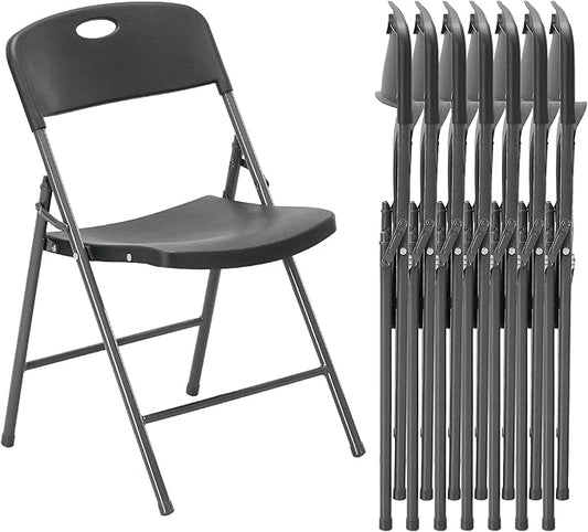 DUMOS 8 Pack Folding Chairs Heavy Duty - Plastic Stackable Portable Dining Chairs Set, Wedding, Party, Patio, Garden, for Indoor Outdoor, for Home and Office, Conference, Black