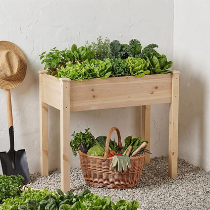 NEWBULIG Raised Garden Bed with Legs 34x18x30in,Elevated Wood Planter Box Stand for Outdoors Garden Balcony Courtyard, Natural Wood 400 Pound Capacity, for Planting Herbs Flowers Vegetables