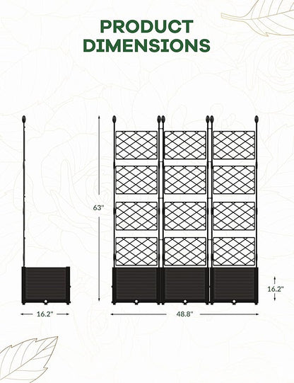 DEXSO The Elevated Garden System - 3PCS Premium Planter Box Kit w/Architectural Trellis, Raised Bed Vertical Growing Solution for Climbing Vines & Herbs, Patio Privacy Screen, Backyard Decor