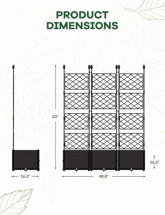 DEXSO The Elevated Garden System - 3PCS Premium Planter Box Kit w/Architectural Trellis, Raised Bed Vertical Growing Solution for Climbing Vines & Herbs, Patio Privacy Screen, Backyard Decor