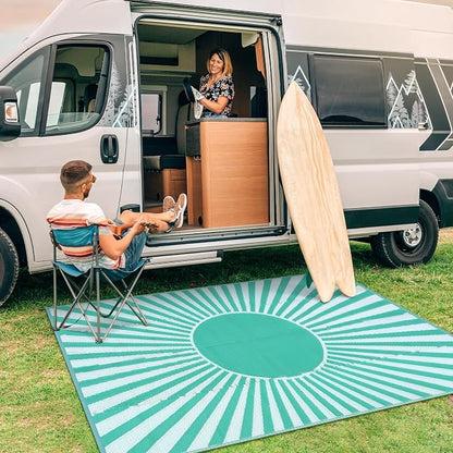 Anidaroel Outdoor Area Rug for Patio Clearance 5x8ft Waterproof, Reversible Plastic Straw Rug Outside Rug, Outdoor RV Mat for Camping, Porch, Balcony, Pool Deck, Backyard(Green,5‘x8')