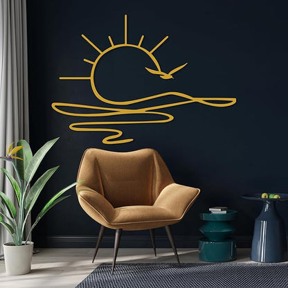 Sunrise Metal Wall Art, Sunset Metal Wall Decor for Living Room, Sunshine Line Art Home Decor Outdoor Indoor, Sun Design Modern Artwork for Walls, Abstract Sunset Wall Decor, Housewarming Gifts