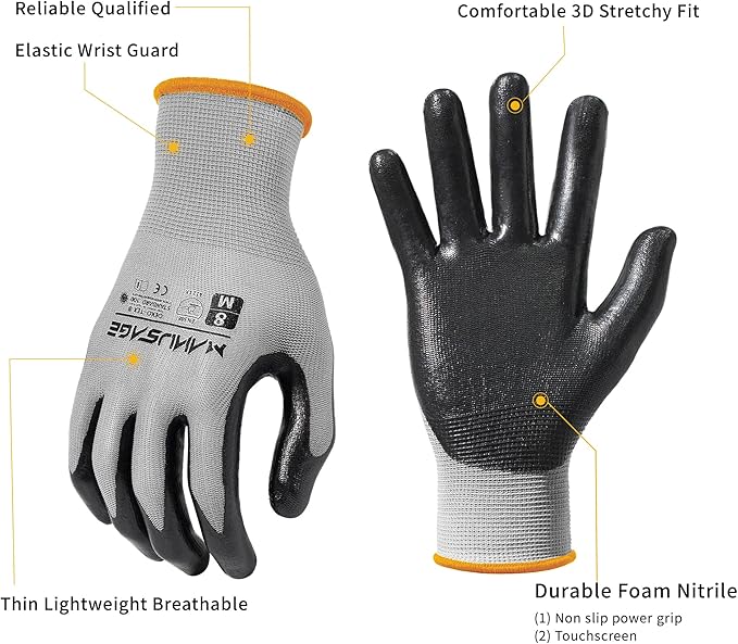 Safety Work Gloves - Protective Glove for Men & Women - Ultrathin Hand Protection - For Construction, Gardening, Landscaping - Grey - Size XXL - 24 Pairs