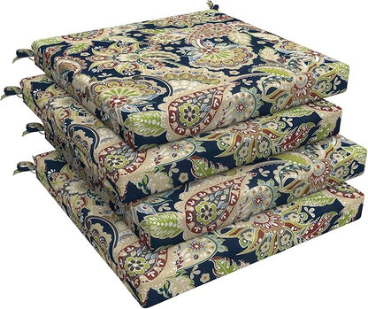 LVTXIII Outdoor Seat Cushions Seasonal Replacement Chair Cushions, Patio Chair Pads with Ties for Dining Chairs and Garden Furniture, Square Back, 19"x19"x2", 4 Pack, Paisley Sapphire Blue