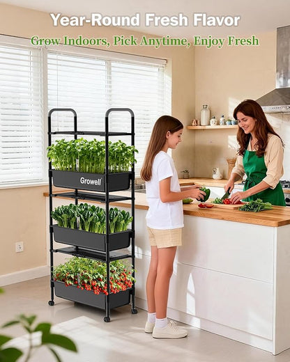 Large Hydroponics Growing System Kit, Vertical Indoor Herb Garden Kit with LED Grow Light & Independent Water Pump, 42L Movable Indoor Planter Perfect Gardening Gifts (3 Tier-81 Pods, Black)