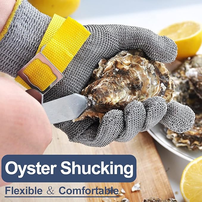 Dowellife ANSI A9 Cut Resistant Glove Food Grade, Stainless Steel Mesh Metal Knife Cutting Glove for Butcher Meat Cutting Oyster Shucking Kitchen Mandoline Chef Slicing Fish Fillet (Small-3 Pcs)