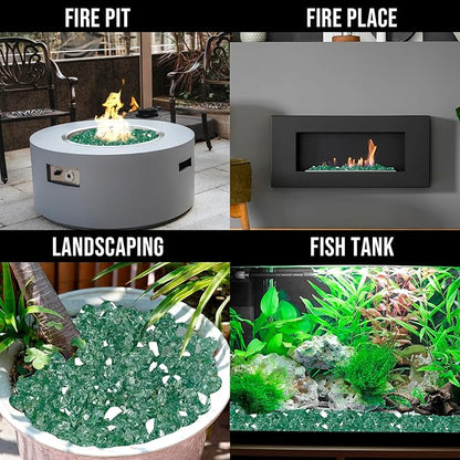 Skyflame 10-Pound Fire Glass for Fireplace Fire Pit and Landscaping, 1/4-Inch Light Green Reflective