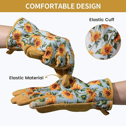 Pleneal Gardening Gloves for Women - Leather Garden Gloves Thorn Proof, Outdoor Protective Working Gloves
