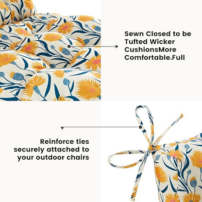 ARTPLAN Seat/Back Outdoor Chair Cushion,Set of 4 Patio Chair Cushion with Tie,Tufted Replacement for Patio Furniture,40x20x4 Inches,4 Count,Floral