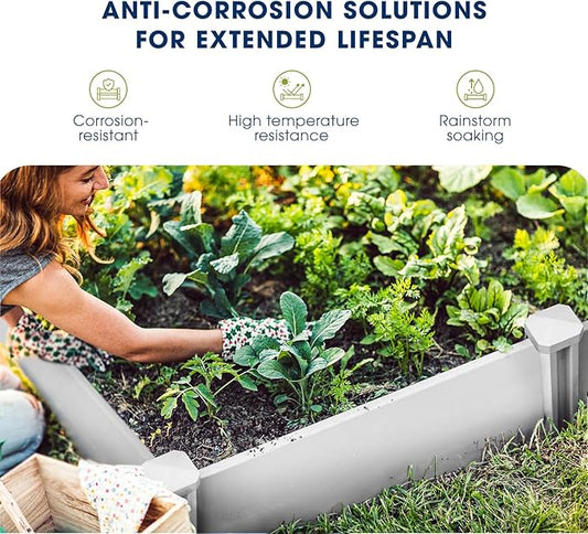 PASAMIC 8x4x1ft Vinyl Raised Garden Bed, Rust-Proof Raised Plant Box for Gardening, Durable Outdoor Planter Box with Open Bottom, DIY Above Ground Vinyl Garden Beds for Fruit, Vegetables, Herbs
